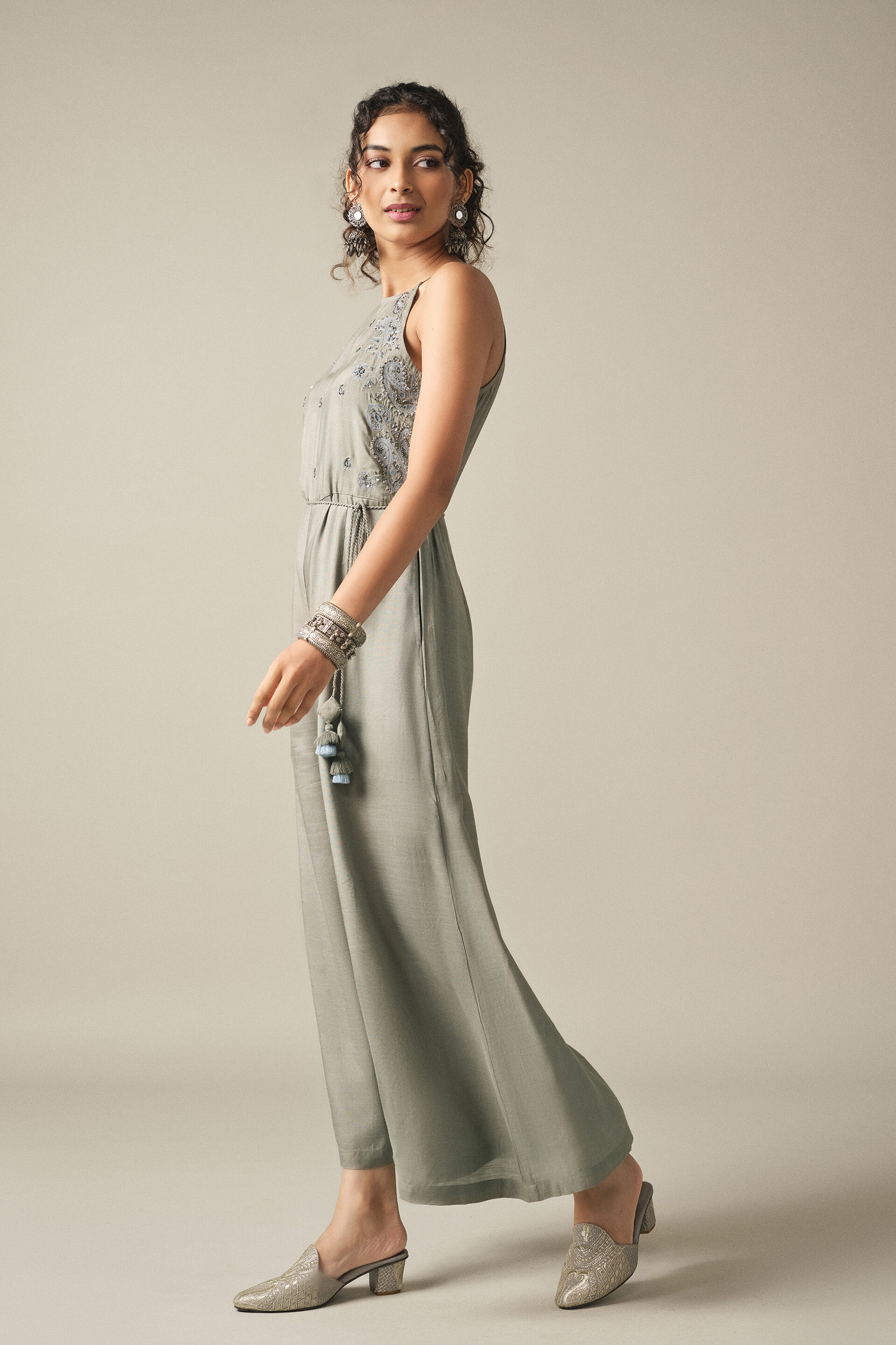 Embroidered Jumpsuit in Grey, Grey, image 4